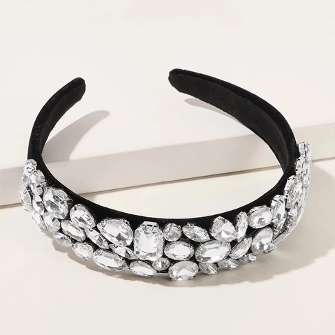 Cerchietto Largo Strass Künstliche Perle Sintetiche Imbottito Accessori Capelli Antiscivolo Cristallo Donne Festa Elegante