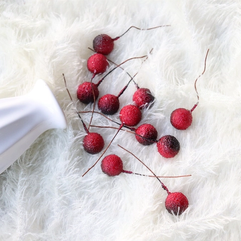 Künstliche Rote Myrica Beeren Mit Brauen Drahtstielen Für Weihnachtsdekoration Heimwerker Basteln Foto Requisiten Obst