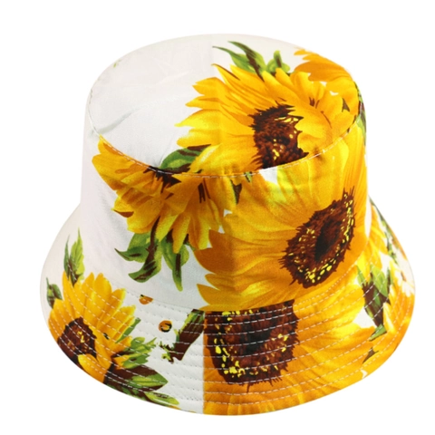 Cappello Da Pescatore Stampa Girasole Reversibile Cotone Floreale Parasole Esterno Estate Casual Moda Unisex