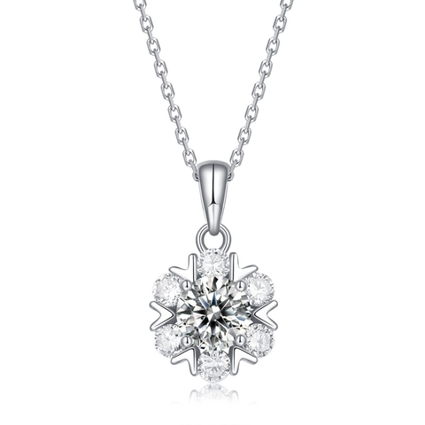925 Sterling Silver Moissanite Snowflake Pendant Necklace For Women Luxury Round Inlaid Moissanite Jewelry With GRA Certificate