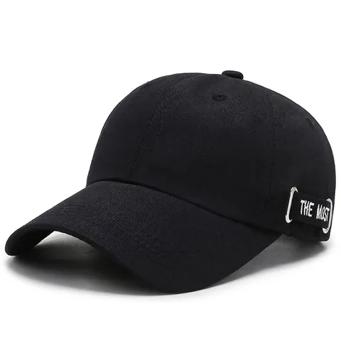 Cotton Baseball Cap With Metal Ring Letter Ribbon Embroidery Adjustable Sun Hat Streetwear For Men Women