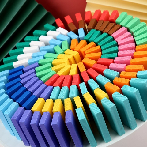 Wooden Domino Colorful Building Blocks Educational Toy For Kids Early Learning Desktop Game Solid Wood