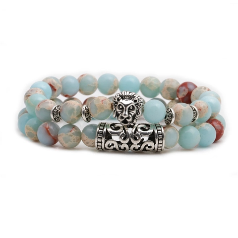 Natural Stone Bead Bracelet Bohemian Lion Head Buddha Skull Owl Elephant Charm Elastic Retro Ethnic Jewelry Men Women