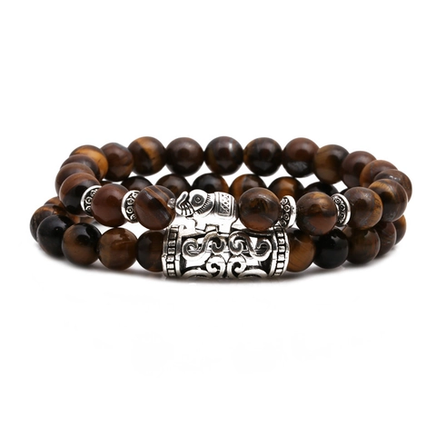 Natural Tigerauge Stein Perlenarmbänder Vintage Legierung Löwe Elefant Buddha Eule Anhänger Elastischer Yoga Schmuck