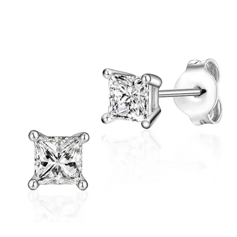 925 Sterlingsilber Strass Ohrstecker Für Damen Prinzess-Schliff Quadratisch Geometrisch Minimalistisch Hypoallergen Schmuck Geschenk