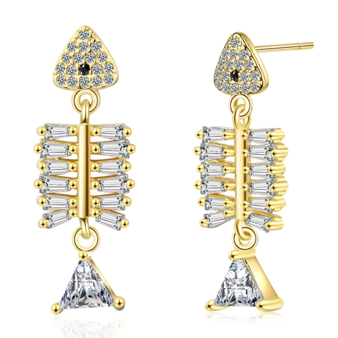 Fishbone Drop Ohrringe Kupfer Zirkonia Personalisierte Tierform Dangle Schmuck Für Frauen Einzigartig Funkelnd Stilvoll