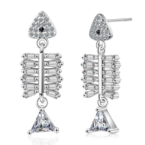 Fishbone Drop Ohrringe Kupfer Zirkonia Personalisierte Tierform Dangle Schmuck Für Frauen Einzigartig Funkelnd Stilvoll