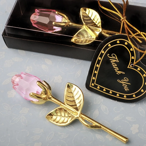 Elegant Crystal Rose Flower Figurine With Gift Box Gold Silver Metal Stem Artificial Rose For Valentine Wedding Party Favors Home Decor Gift