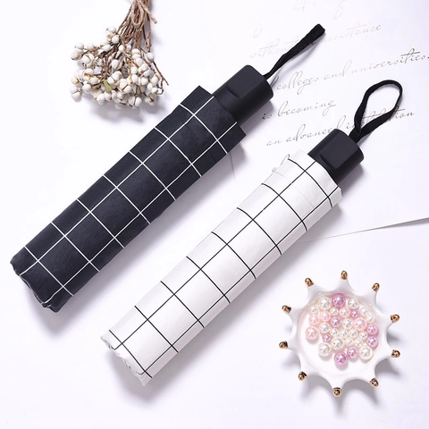 Paraguas Plegable Clásico De Cuadros Con Recubrimiento Negro Protección UV Paraguas Portátil Resistente Al Viento Para Sol Y Lluvia