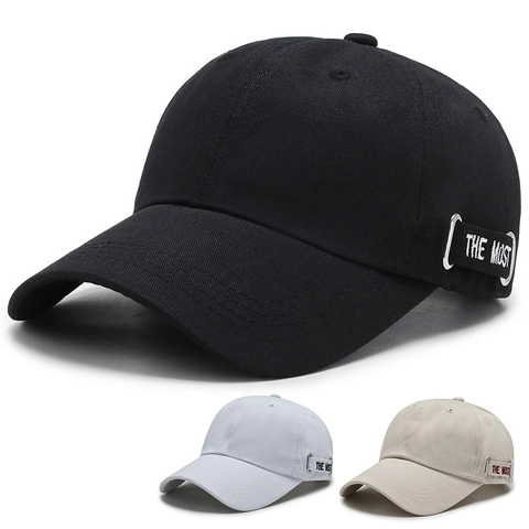 Cotton Baseball Cap With Metal Ring Letter Ribbon Embroidery Adjustable Sun Hat Streetwear For Men Women