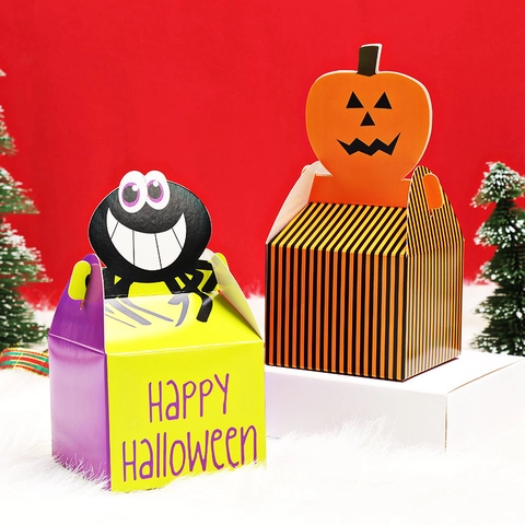 Cajas De Regalo De Halloween Cartón 3D Dibujos Animados Araña Fantasma Calabaza Portátil Para Dulces Galletas Fiesta