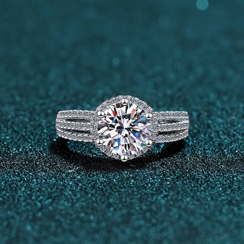 Round Brilliant Moissanite Engagement Ring S925 Sterling Silver Prong Halo Pave Wedding Jewelry For Women Elegant