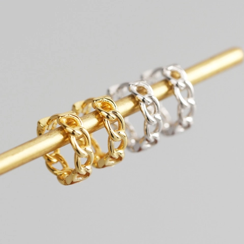 925 Sterling Silber Kettenglieder Creolen Minimalistische Geometrische Huggie Modeschmuck Für Frauen