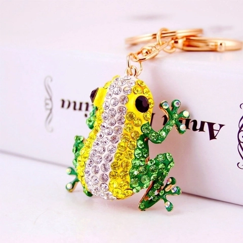 Frosch Schlüsselanhänger Strass Emaille Metall Tieranhänger Funkelnd Auto Schlüsselring Tasche Charme Schmuck Zubehör Süßes Geschenk