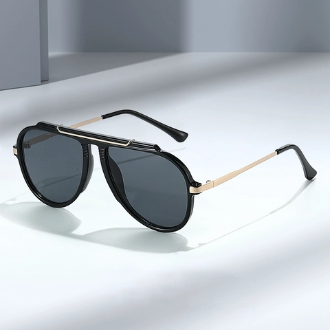 Lunettes De Soleil Aviateur Protection UV400 PC Métal Grande Monture Rétro Mode Conduite Extérieur Pour Hommes Femmes