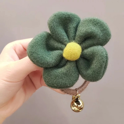 Elastico Per Capelli Con Fiore In Feltro Di Lana Supporto Coda Di Cavallo Corda Elastica Con Campanellino Decorativo Donna