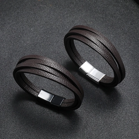 Multi-layer Braided PU Leather Bracelet Men Vintage Casual Punk Style Wristband With Alloy Magnetic Clasp