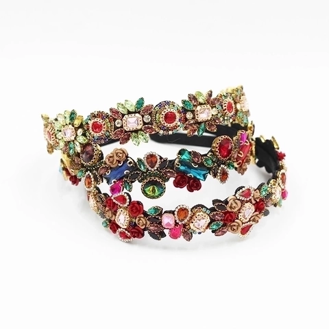 Cerchietto Barocco Retrò Strass Colorati Fiore Rosa Metallo Elegante Sposa Cerchio Per Capelli Per Donne Accessorio Festa