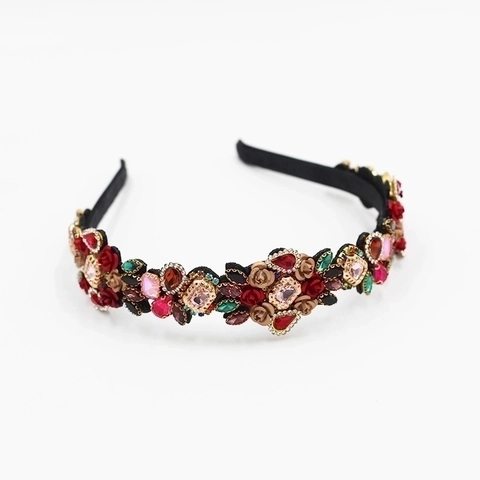 Cerchietto Barocco Retrò Strass Colorati Fiore Rosa Metallo Elegante Sposa Cerchio Per Capelli Per Donne Accessorio Festa