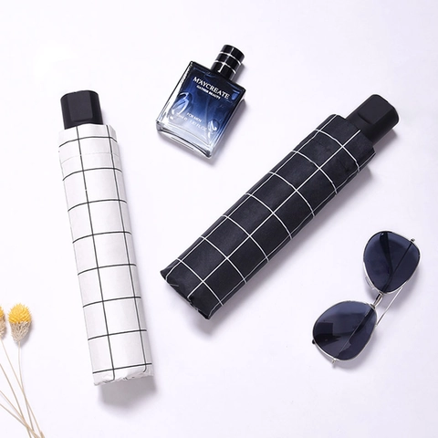 Paraguas Plegable Clásico De Cuadros Con Recubrimiento Negro Protección UV Paraguas Portátil Resistente Al Viento Para Sol Y Lluvia