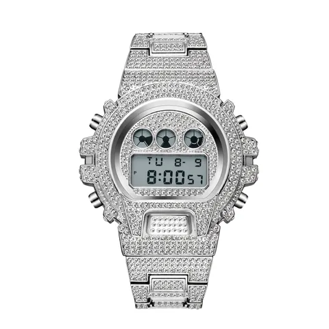 Luxury Men Iced Out Digital Watch Alloy Full Rhinestone Hip Hop Fashion Waterproof LED Display Men Jewelry Wristwatch