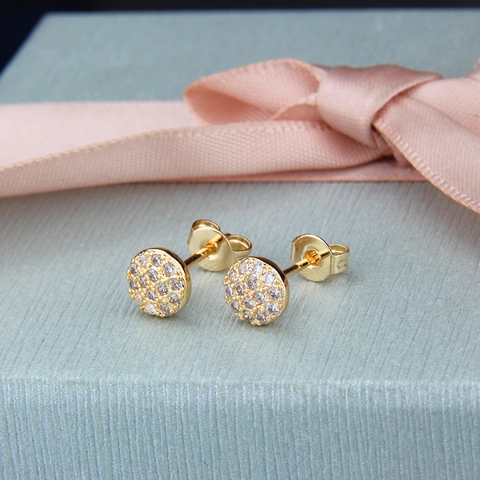 Round Stud Earrings Gold Plated Copper With 925 Sterling Silver Earring Post Colorful Cubic Zirconia Micro Pave Trendy Jewelry