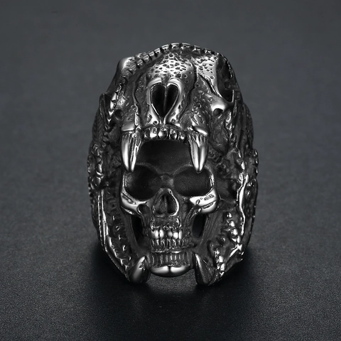 Skull Ring Stainless Steel Double Layer Gothic Punk Biker Vintage Retro Band Rings For Men