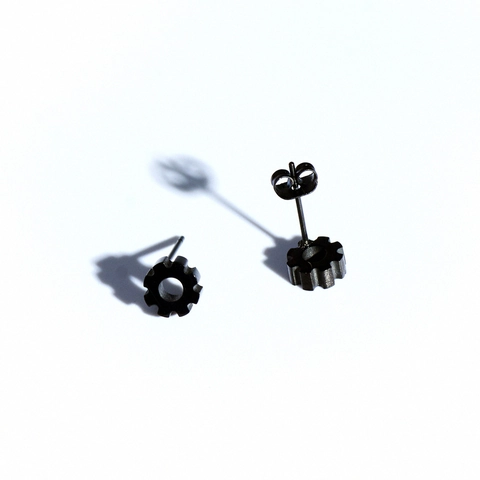 Gear Stud Earrings Titanium Steel Industrial Nut Shape Neutral Piercing Jewelry For Men Women