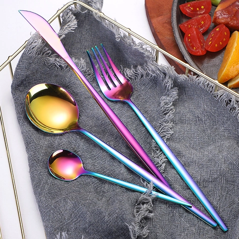 Portuguese Style 410 Stainless Steel Flatware Mirror Polished Modern Tableware Knife Fork Spoon Dessert Spoon