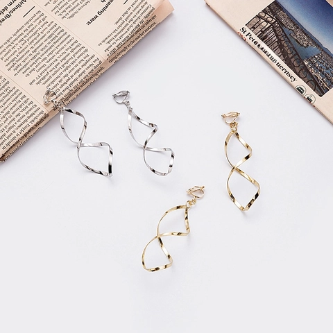 Spiral Wellen Twist Clip Ohrringe Legierung Geometrisch Minimalistisch Lang Drop Für Ohren Ohne Löcher