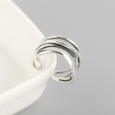 925 Sterling Silver Ring Vintage Multi-Layer Irregular Cross Lines Minimalist Open Adjustable Jewelry For Women