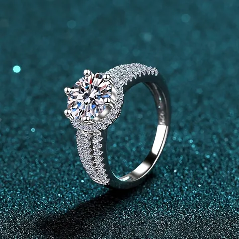 Round Brilliant Moissanite Engagement Ring S925 Sterling Silver Prong Halo Pave Wedding Jewelry For Women Elegant