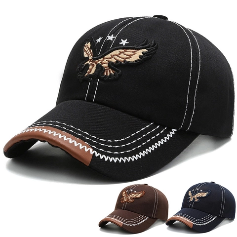 Men Baseball Cap Polyester Eagle Embroidery Contrast Stitching Vintage Sun Protection Casual Adjustable