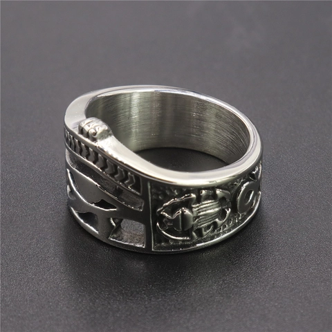 Anello Uomo Acciaio Inossidabile Egizio Occhio Di Horus Croce Ankh Retro Vintage Punk Stile Gioielli