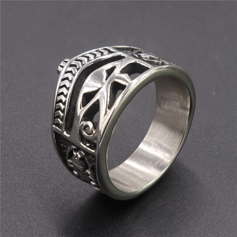 Anello Uomo Acciaio Inossidabile Egizio Occhio Di Horus Croce Ankh Retro Vintage Punk Stile Gioielli