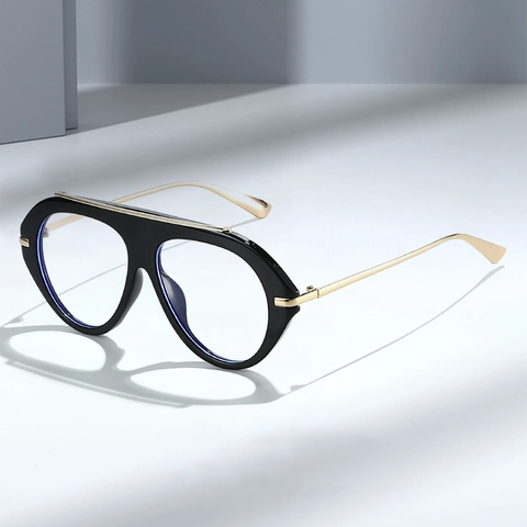 Occhiali Anti Luce Blu Aviatore Oversize Moda Vintage Montatura Metallo Plastica Anti Riflesso Per Uomini Donne
