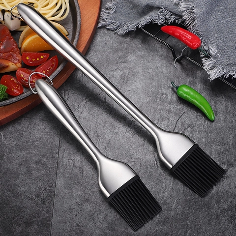 Pennello Da Cucina In Silicone Manico In Acciaio Inossidabile 304 Resistente Al Calore Per Barbecue Cottura Testa Rimovibile