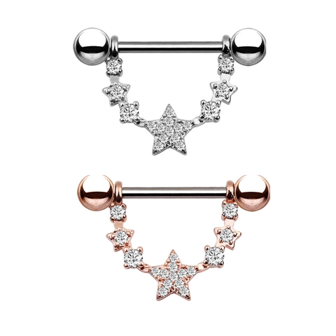 Star Nipple Ring 316L Stainless Steel Bar Alloy Rhinestone Piercing Jewelry Trendy Moon Starry Style For Women