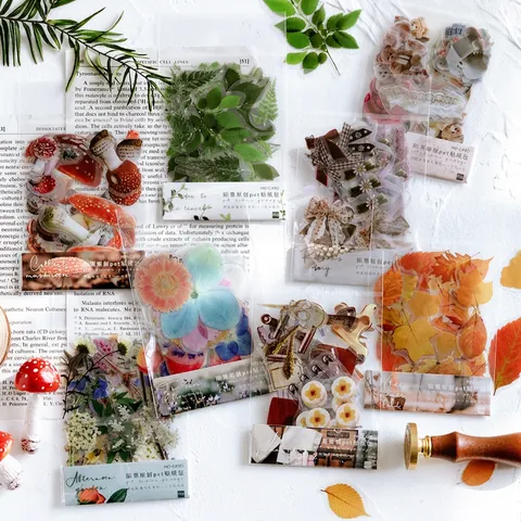 Decoratieve Stickers Waterdicht PET Florale Paddestoelen Natuur Vintage Scrapbooking Journaling Benodigdheden DIY Ambachtelijke Kantoorartikelen