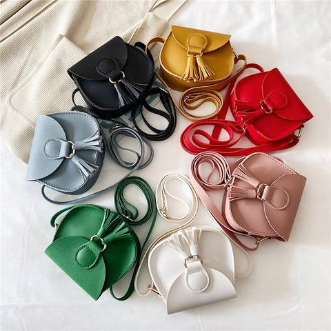 Mini Kids Shoulder Crossbody Bag PU Leather Tassel Decoration Cute Princess Style For Toddlers Little Girls Daily