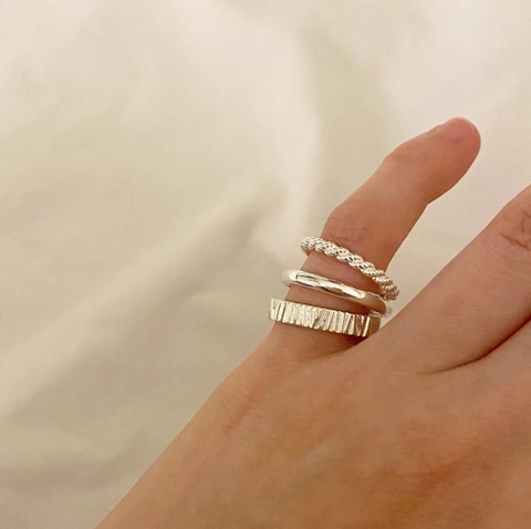 Anello In Argento Sterling 925 Minimalista Liscio Corda Intrecciata Superficie Strutturata Gioielli Impilabili Accessorio