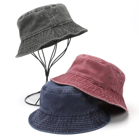 Unisex Washed Cotton Bucket Hat Vintage Distressed Sun Hat Breathable Metal Eyelets Casual Outdoor Foldable Cap