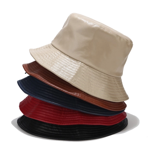Sombrero De Pescador Minimalista De Cuero PU Color Sólido Ala Ancha Protección Solar Exterior Versátil Informal Mujer