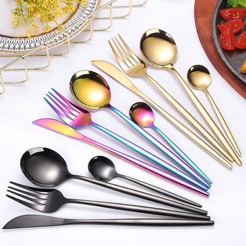 Portuguese Style 410 Stainless Steel Flatware Mirror Polished Modern Tableware Knife Fork Spoon Dessert Spoon