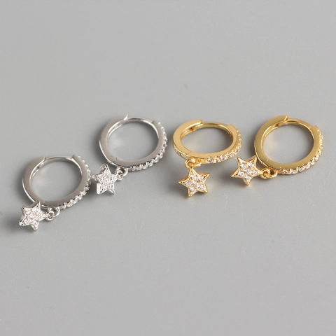 Stern Anhänger Huggie Hoop Ohrringe 925 Sterling Silber Zirkonia Inlaid Minimalistisch Zierlich Schmuck Für Damen