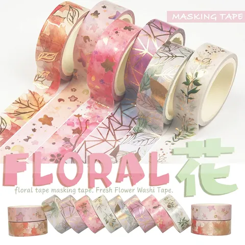 Nastro Washi Floreale Foglia D'oro Nastri Adesivi Decorativi Per Scrapbooking Fai Da Te Confezioni Regalo Estetico