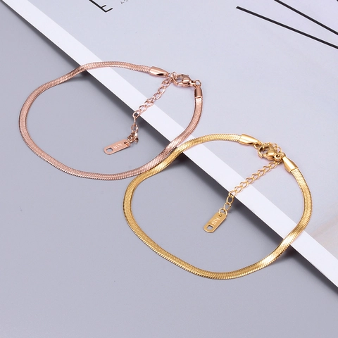 Minimalistische Platte Slangenbotketting Armband Enkelband Dames Titanium Staal 18K Verguld Verstelbare Sieraden Elegant