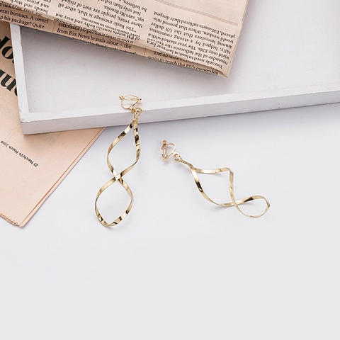 Spiral Wellen Twist Clip Ohrringe Legierung Geometrisch Minimalistisch Lang Drop Für Ohren Ohne Löcher