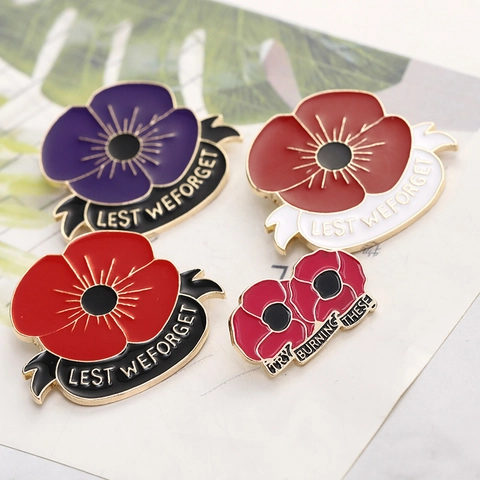 Remembrance Day Poppy Flower Brooch Pins Alloy Enamel Lest We Forget Memorial Badge Jewelry Gifts For Women Men