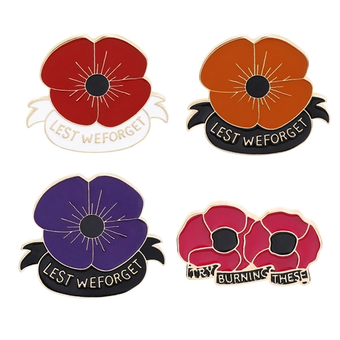 Remembrance Day Poppy Flower Brooch Pins Alloy Enamel Lest We Forget Memorial Badge Jewelry Gifts For Women Men